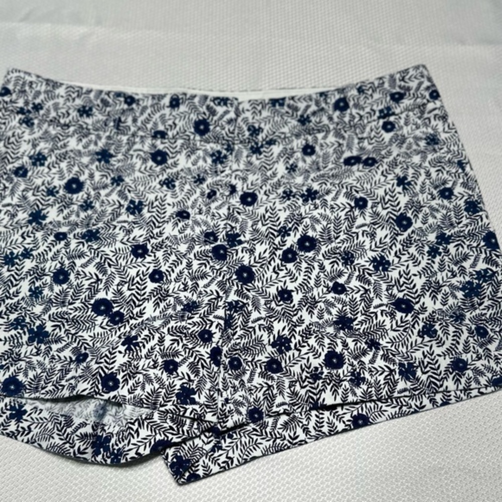 J. Crew High Waist White and Blue Floral Shorts